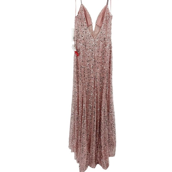 Mac Duggal Embellished Plunging V-neckline OpenBack Dress Rose Pink Size 10 NWT - Picture 6 of 12